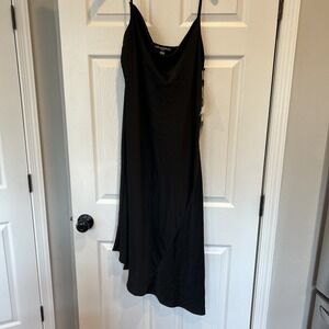NWT Size‎ 14 Karl Lagerfeld Paris Black Long Dress Slip Asymmetrical Satin Slip